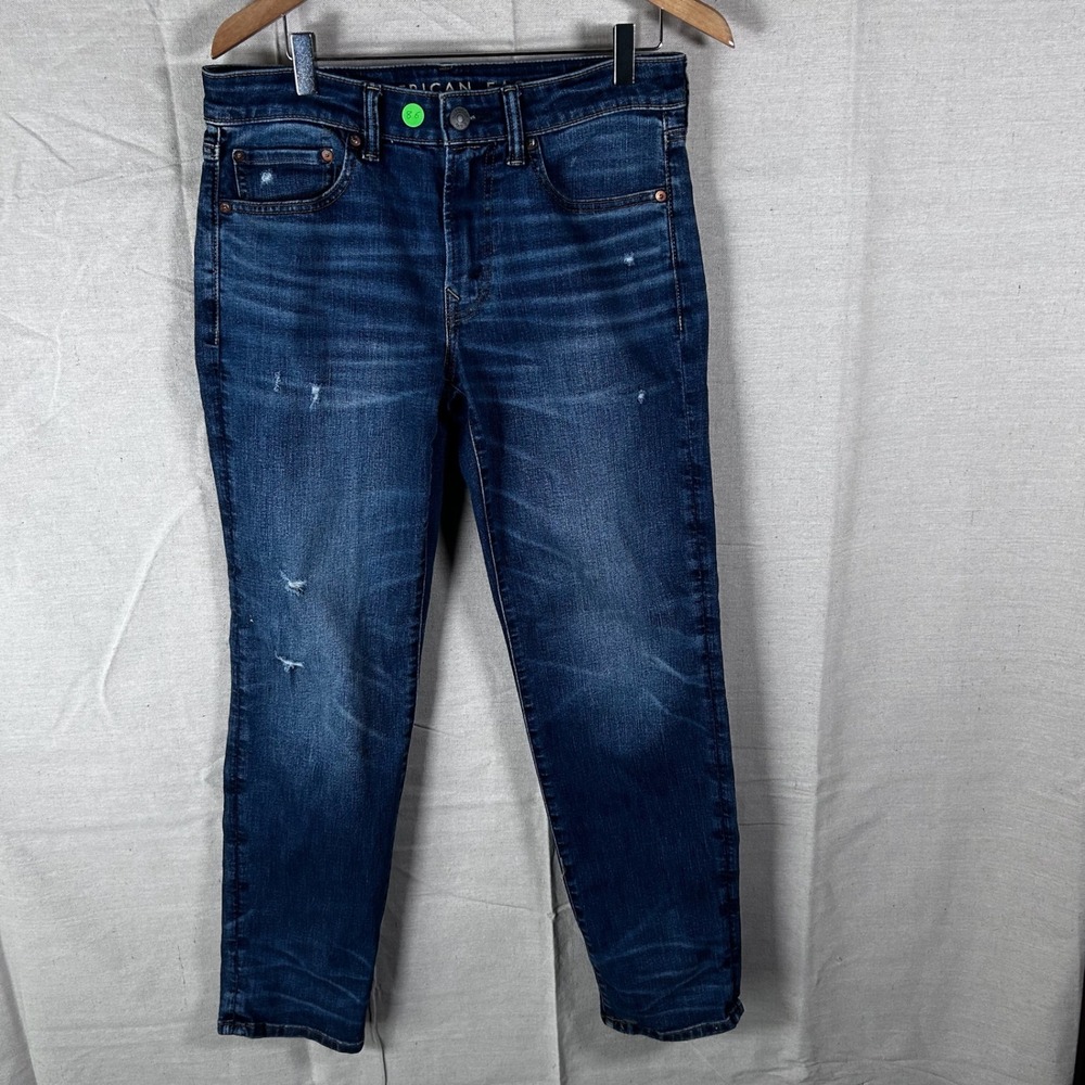 American Eagle Airflex+ Temp Tech Slim Jeans‎ Mens 31x32 Dark Wash Distressed